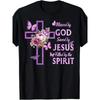 European Size Men's Black Religious Graphic T-Shirt with Purple Floral Cross & "Blessed by GOD" Design Soft Breathable Casual Fit Short Sleeve Tee