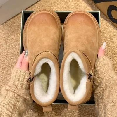 Dicke Sohle, erhöhend, weiches Fell integriert, Schneestiefel für Damen, Herbst und Winter, neu, Samt, verdickt, Baumwollschuhe