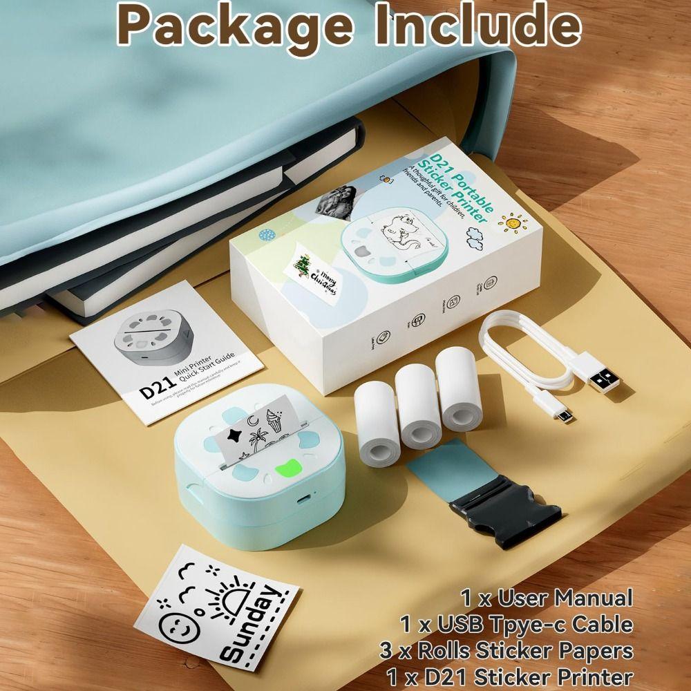 With 3 Paper Rolls Sticker Printer Inkless Printing Thermal Printers  Study Notes