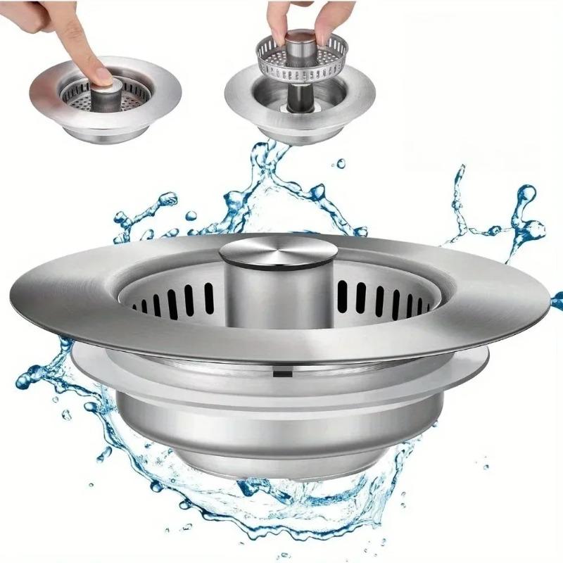 1pcs Stainless Steel Filter Screen Bounce Core Universal Press Type Sink Kitchen Sink Vegetable Washing Basin