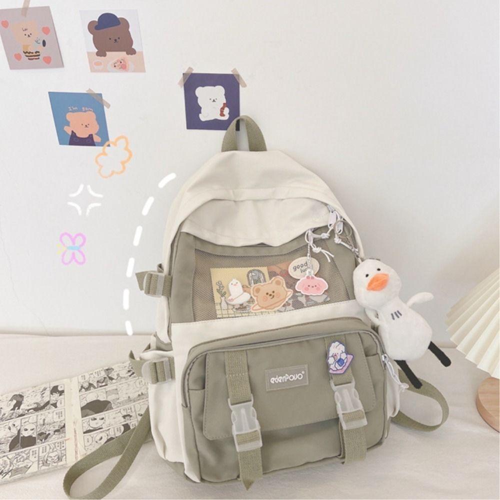

College Style Canvas Schoolbag Harajuku School Bag Simple Large Capacity Backpack Girl зелёный