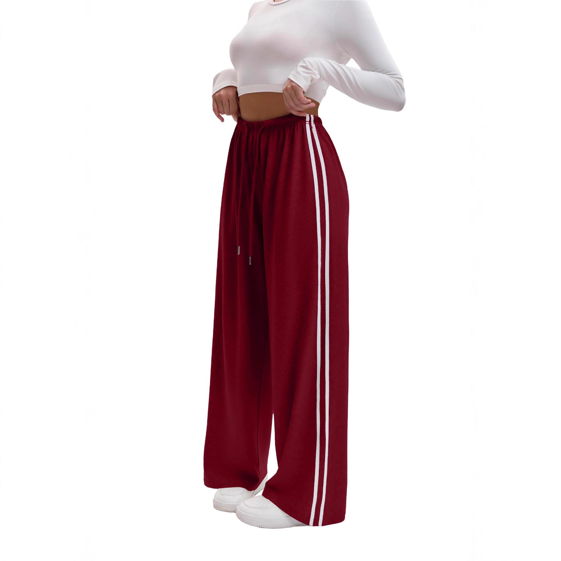 

American Stripe Color Block Wide Leg Pants - Autumn Casual Fashion Extra Large вина червоного кольору
