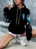 Ladies' Autumn&Winter Long Sleeved Christmas Party Hoodie 3D Christmas Snowman Rose Print Loose Pocket Drawstring Casual Hoodie