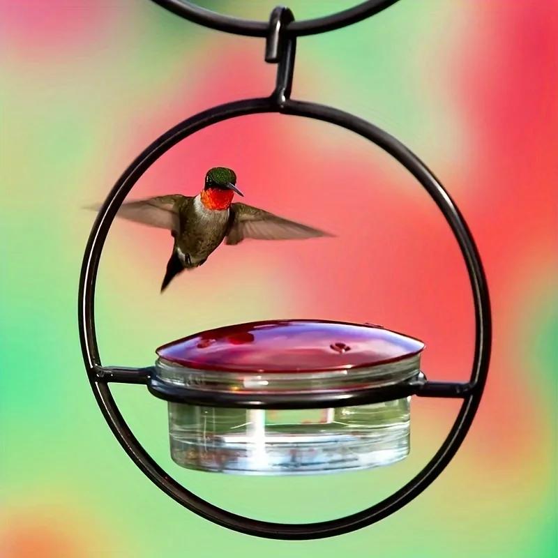 Hummingbird Feeder, Beautiful Hanging Bird Feeder with Circular Metal Frame and Metal Bottle. Hummingbird Feeder