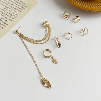 7-teiliges Ohrclip-Ohrring-Charms im böhmischen Stil, kreative Legierung, leicht, für Frauen, Quastenkette