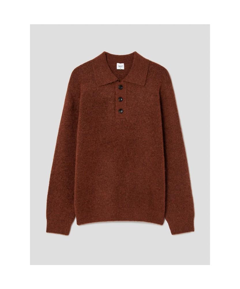 SHIFT.G Wool Blended Fancy Yarn Polo Neck Sweater Brick