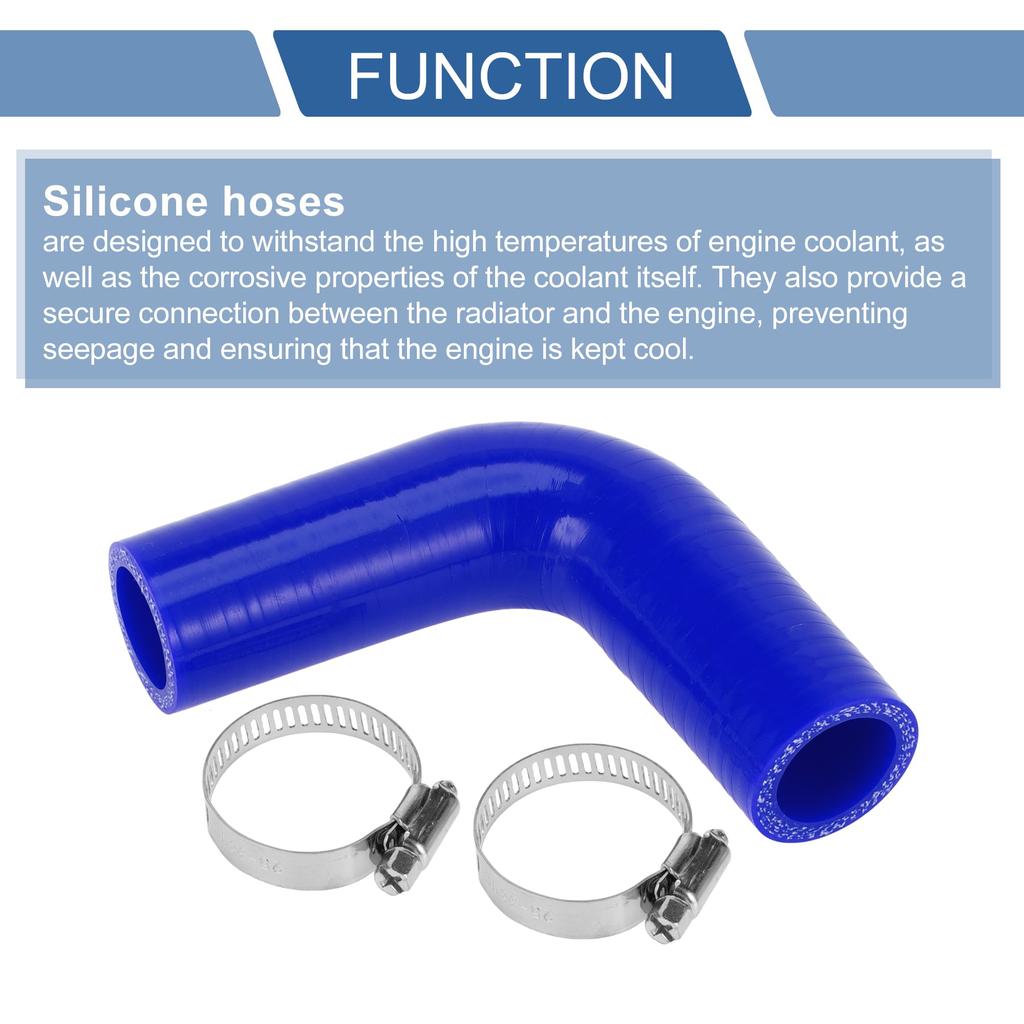 X AUTOHAUX 1 Set 25mm/0.98" ID 90mm/3.54" Length 90 Degree Blue Car Silicone Hose with Clamp Hose Universal