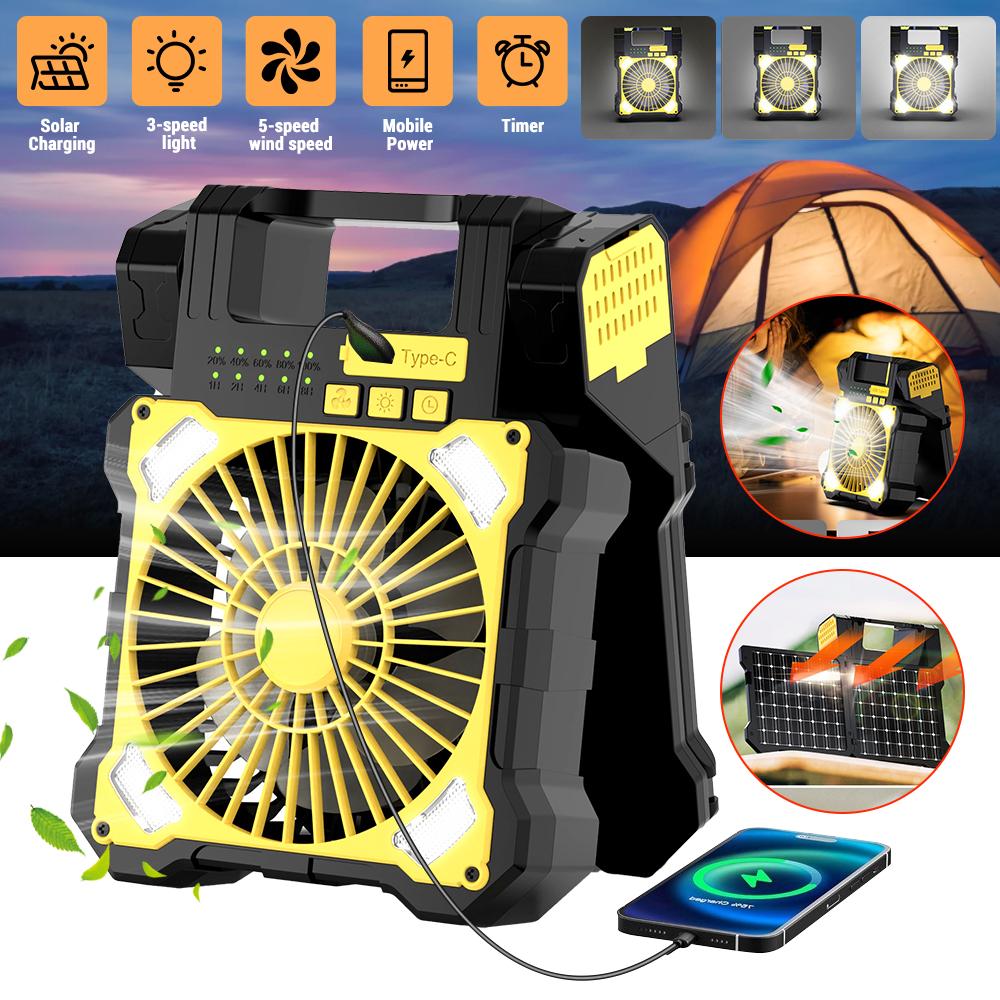 Solar Charging Portable Fan with Solar Panel Battery Operated Powered Outdoor Tent Fans For Hiking Fishing Picnic Emergency