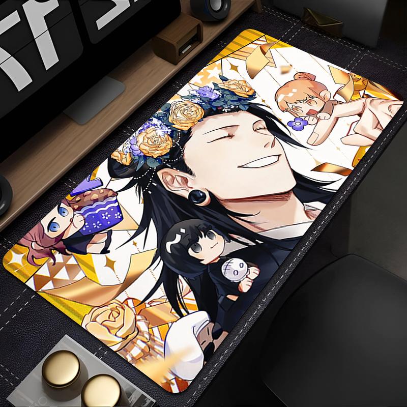 Gaming Mouse Pad Large Desk Mat Antislip Rubber Base Stitched Edges Black White Anime Guy with Monster Print for Gaming