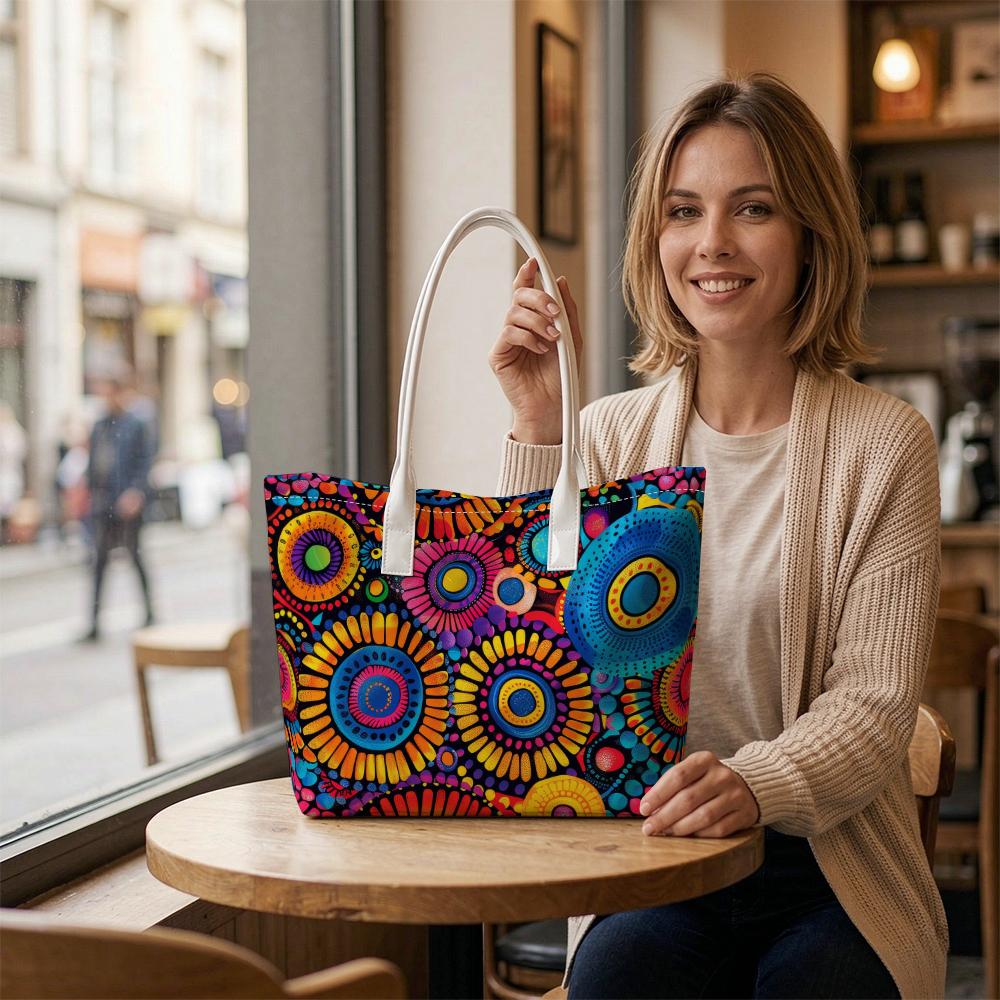 Colorful Sunflower Print Tote Bag Fashion Casual Shoulder Bag for Outdoor Shopping Daily Use