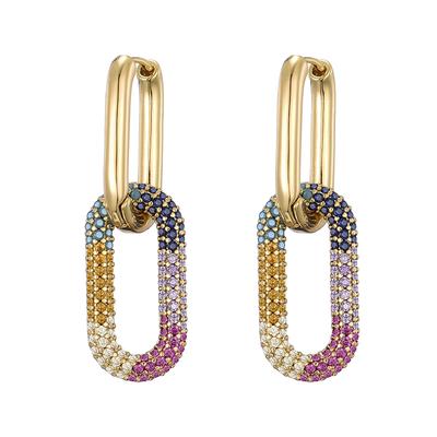 Lovbeafas  Gold Color Geometric Oval Rectangle Hoop Earrings For Women Zircon Wedding Jewelry Elegant Female Dangle Earings