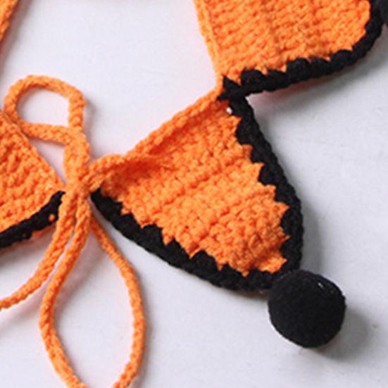 Five-pointed Star Pet Bib Knitted Bib, Handmade Shape Cat Crochet Small Dog with Black Pom-poms for Cats Dogs Halloween Outfit Non-tightening Collar
