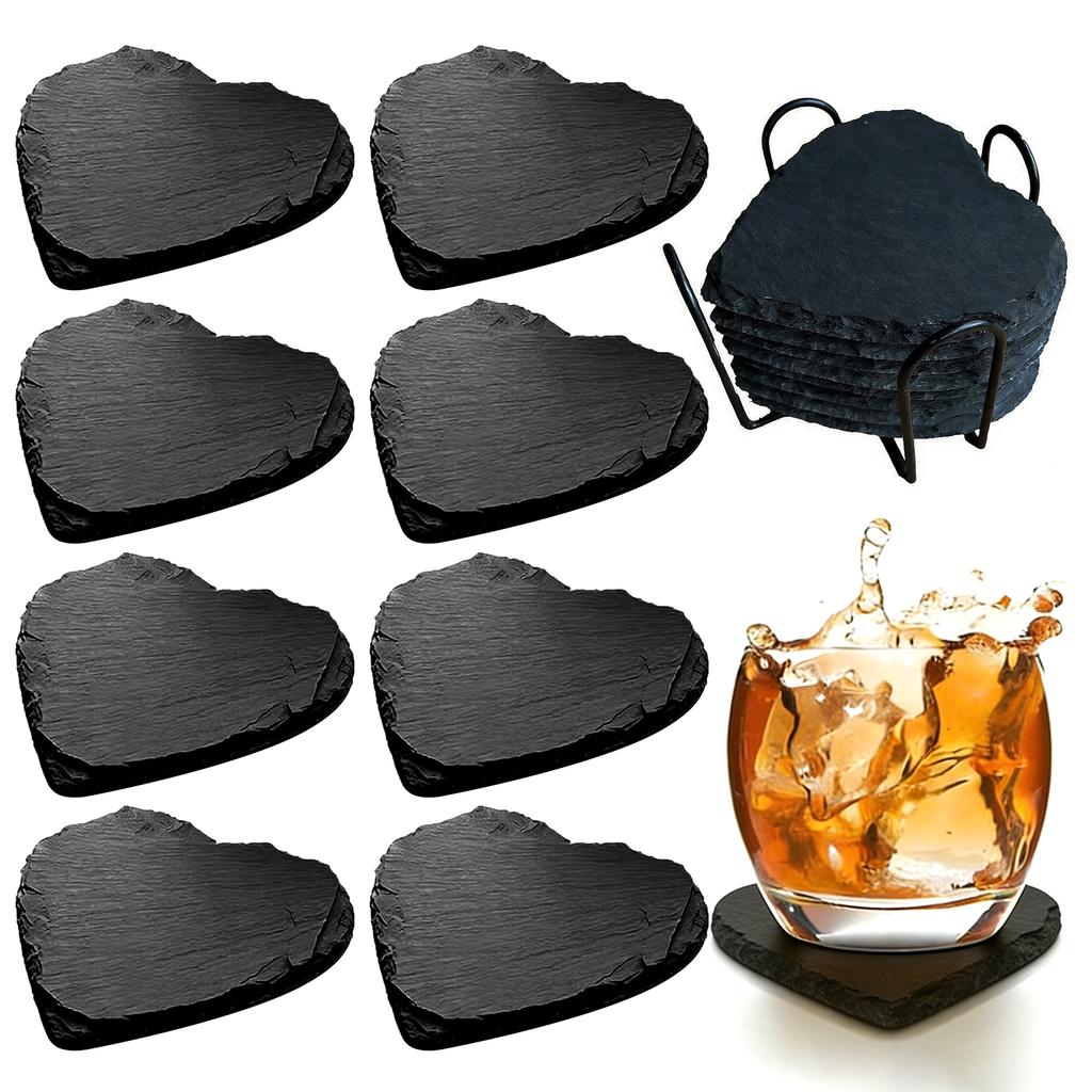 4-Inch Square Slate Drink Coasters Set with Anti-Scratch Bottom Blank Rock Coasters for Drink Coffee Bar Kitchen Home Decor
