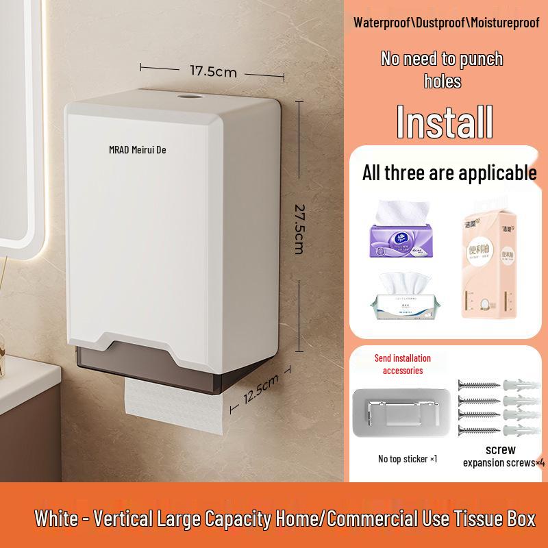 Punch-Free Wall-Mounted Tissue Box Holder for Bathroom, Kitchen, and Living Room