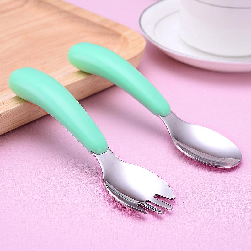 304 Stainless Steel Children's Cartoon Cutlery Set: Baby Feeding Spoon & Fork, Training Spoon & Fork