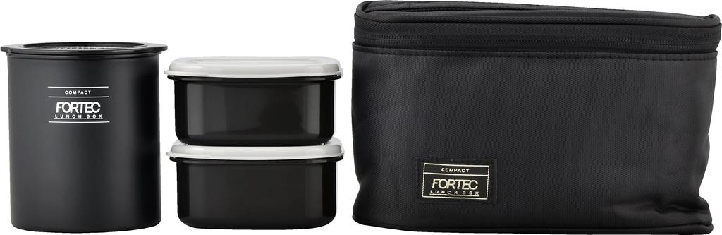 Wahei freiz Fortec Lunch Bento Box, 640ml, Black, Slim Type, Insulated, with Case, FLR-8161