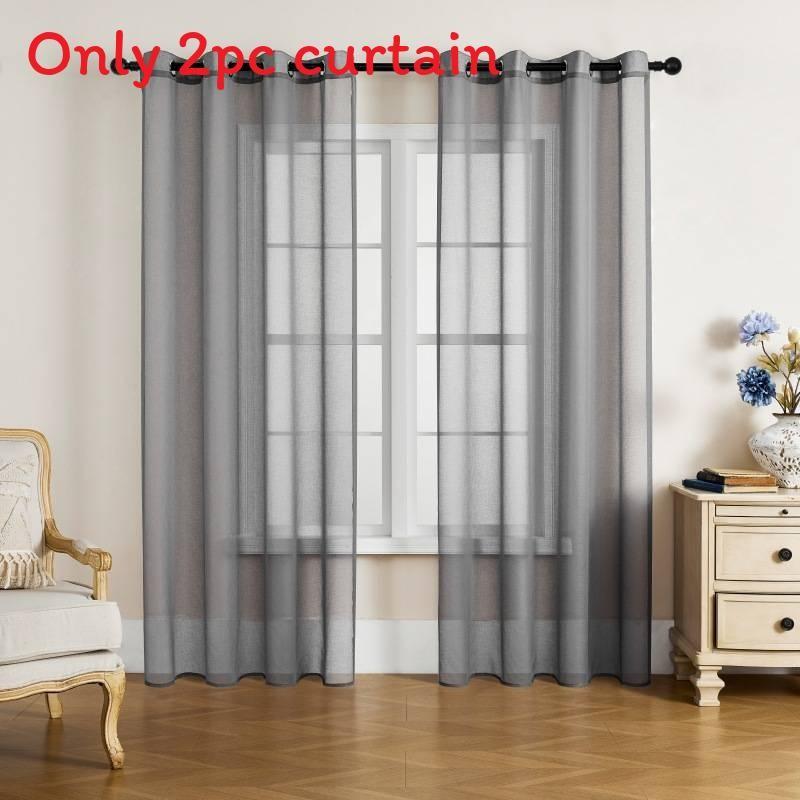 Color Modern Solid Light Transmission Curtain Bedroom Living Room Sheer Semi