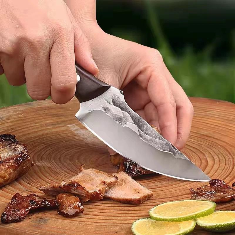 Grillkniv i rustfritt stål Håndsmidd kjøkkenkniv Utbeningskniv Sharp Meat Cleaver Bærbar