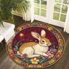 Vintage Rabbit Floral Round Rug Non-Slip Machine Washable Floor Mat 2D Flat Soft Area Rug for Living Room Hallway Easter Decor