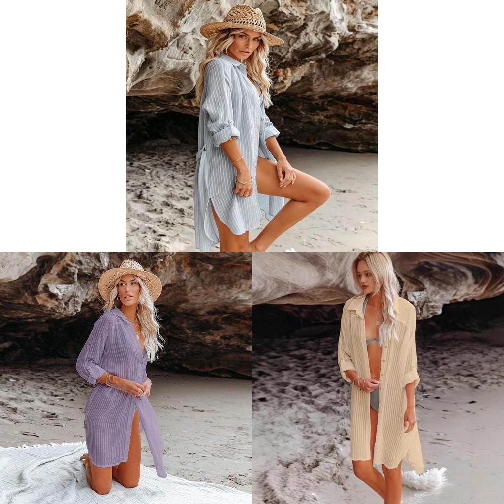 Polyester Beach Shirt With Long Sleeves For Summer Vacation And Sun Protection