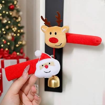 Christmas Decorations Door Handle Covers With Hanging Bells Plush Christmas Decors Xmas Pendant For Family Festives Accessories