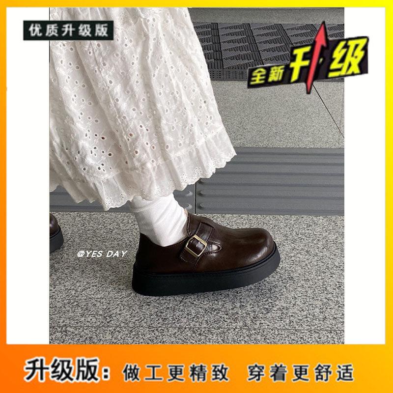 Soft leather version~ brown retro big head platform small leather shoes women's 2025 spring new British style versatile Boken shoes