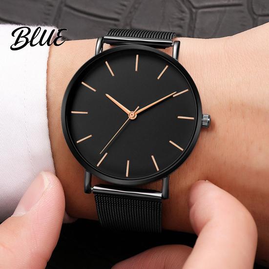 Milanese Woven Band Watch Men Mesh Minimalist Quartz Analog Simple
