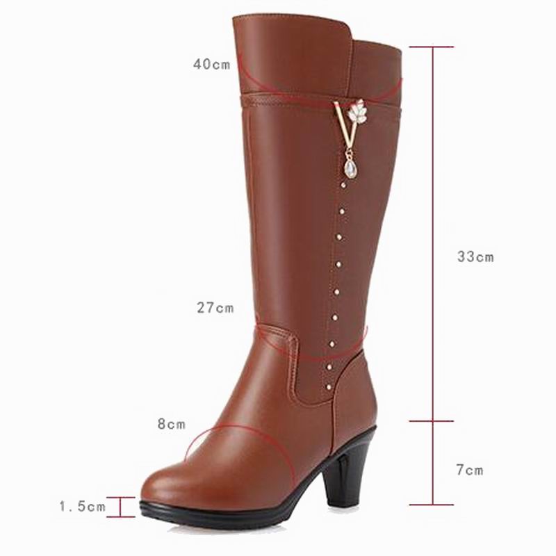 Mode GKTINOO Winter Kniehohe Stiefel Warme Wollpelzschuhe Frau High Heels Weiches Leder Rutschfeste Damen Winterstiefel Schuhe Botas