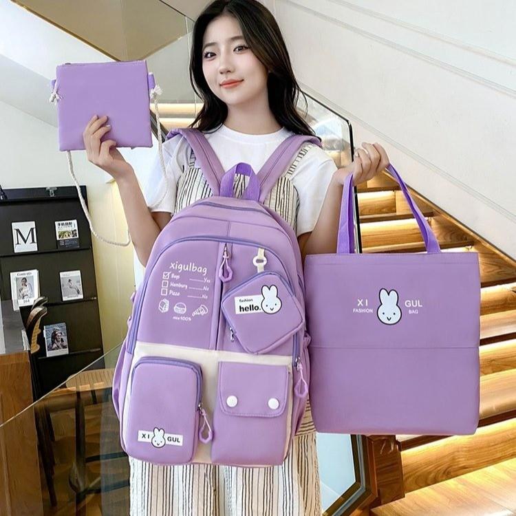 

TS JYL laptop bag,Student 3 Sets Korean Color Block Backpack Fresh Casual Large Capacity One size fits all фиолетовый