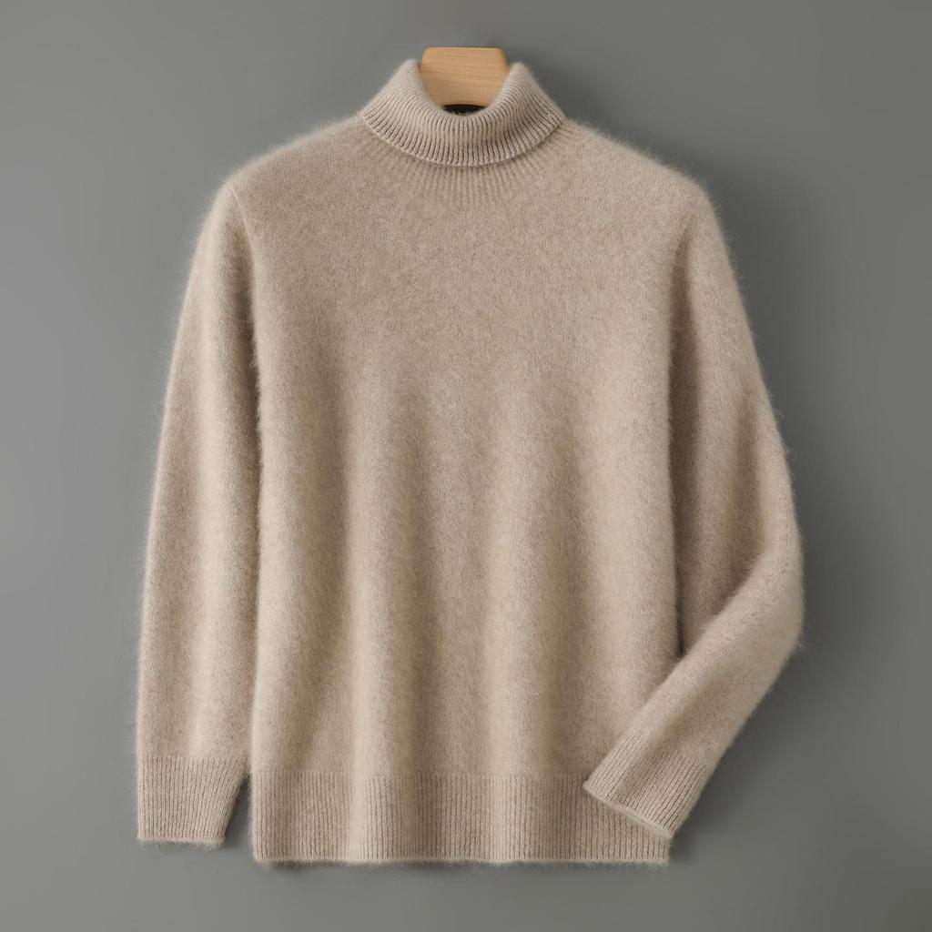 Men's High-Neck 100% Wool Thickened Cashmere Sweater – Autumn/Winter Long-Sleeved Loose Knit Base Layer