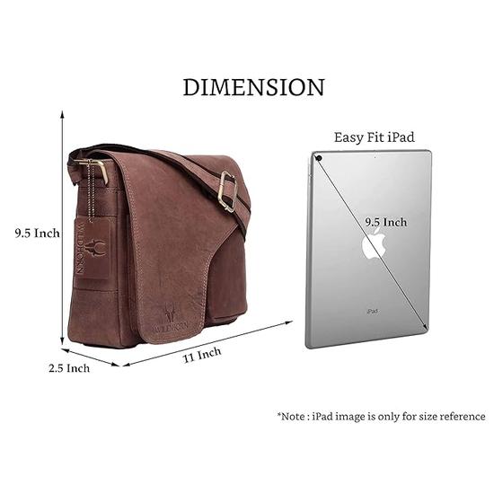 WildHornLeather 11 inch Laptop Messenger Bag for Men I Dedicated Laptop Compartment I Adjustable Strap I DIMENSION:L- 11 inch H-9.5 inch W- 3 inch