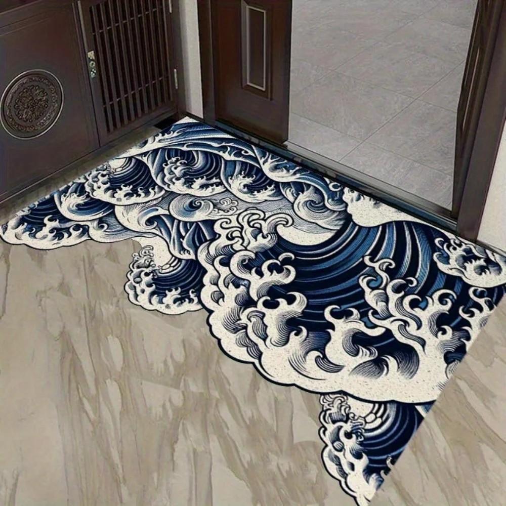 Japanese Ukiyo‑E Great Wave Non‑Slip Floor Rug for Entryway Bathroom