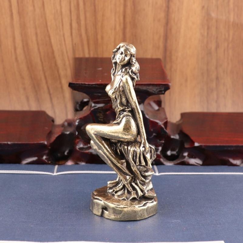 Antique Brass Female Statue Oriental Women Sculpture Home Decoration Desktop Ornament