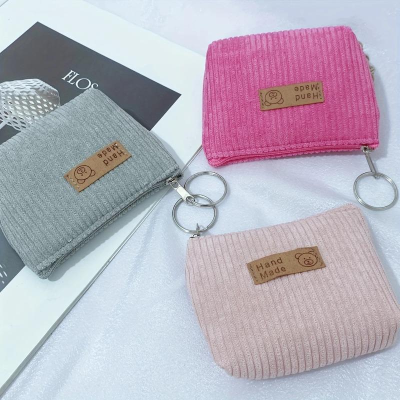 Corduroy Coin Purse Flannel Zipper Bag Cloth Label Striped Coin Bag Girl Small Wallet Storage Key Case