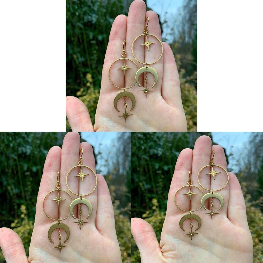 Moon And Star Earring Set Silver Alloy Fashion Celestial Jewelry For Women And Men