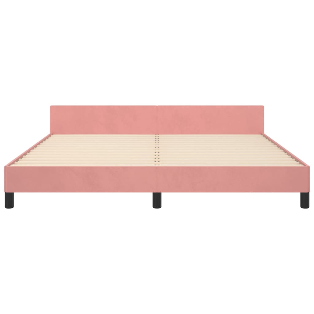 Pink Velvet Bed Frame with Adjustable Headboard 160 x 200 cm