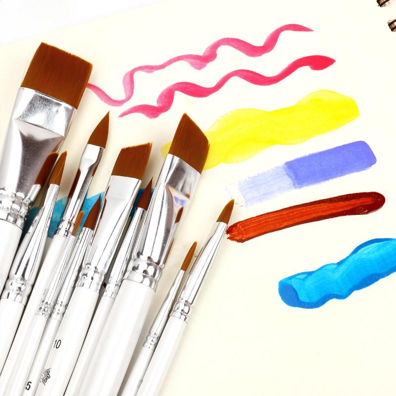 10pc/set Art Paint Brush Set with Wood Handles Soft Nylon Liner Brushes for Watercolor Dual Use Art Makeup Brushes Art Supplies