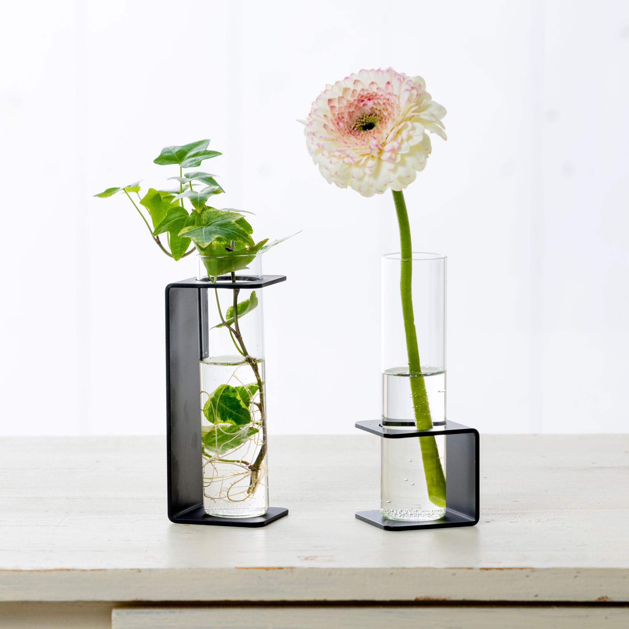

[Tsubame-Sanjo] TETSUNAGI C & C Long Flower Vase Set, Single Flower Vase, Steel and Glass Test Tube, Mini, Made in Japan, Interior Decor, Plant