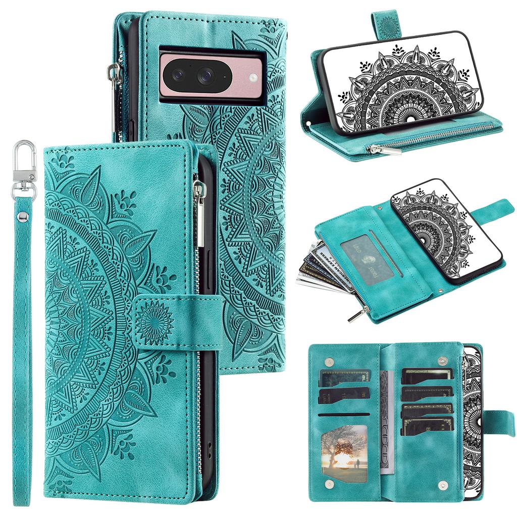 Style 006 For Google Pixel 9/9 Pro Wallet Case PU Leather Phone Cover Mandala Flower Pattern