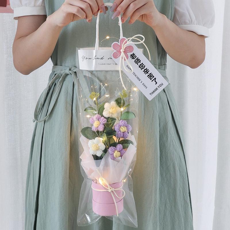 Crochet Flower Lighting Flower Bouquet Handmade Woven Flowers Knitted Graduation Bouquet Wedding Party Bouquet Gift