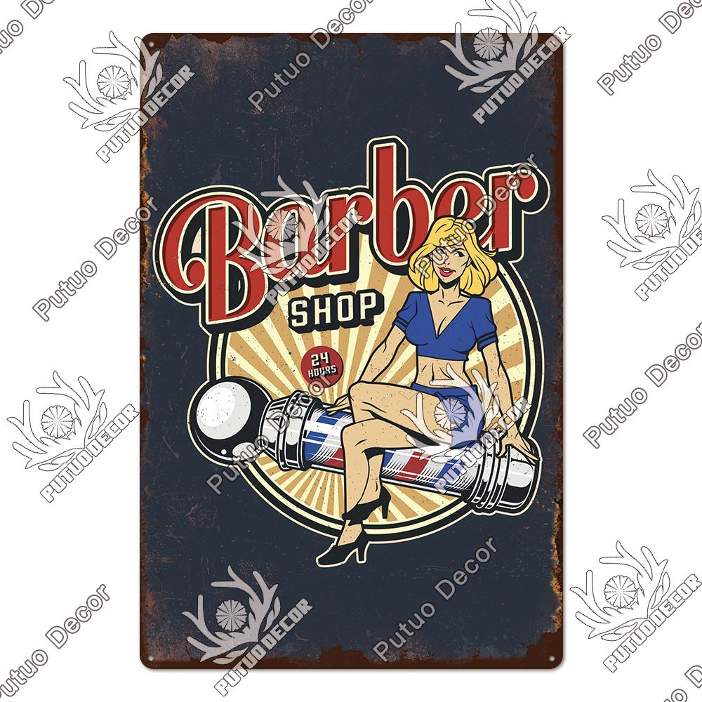 Decor Barber Tin Sign Plaque Metal Plate Vintage Retro Barber Shop Wall Art Posters Iron Painting for Room House Stickers