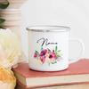 Personalized Flower Custom Name Enamel Mugs Summer Outdoor Coffee Juice Mug Picnic Camping Handle Cup Teacher Mother Friend Gift