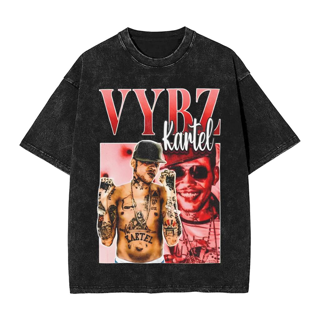 Rapper Vybz Kartel Tour 2025 Magliette da Uomo Lavate Vintage Manica Corta Girocollo Magliette Cotone Regalo di Compleanno Vestiti
