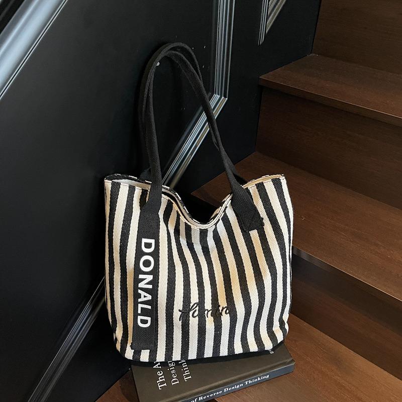 Hot-selling striped canvas bag women's new large-capacity class tote bag shoulder tote bag