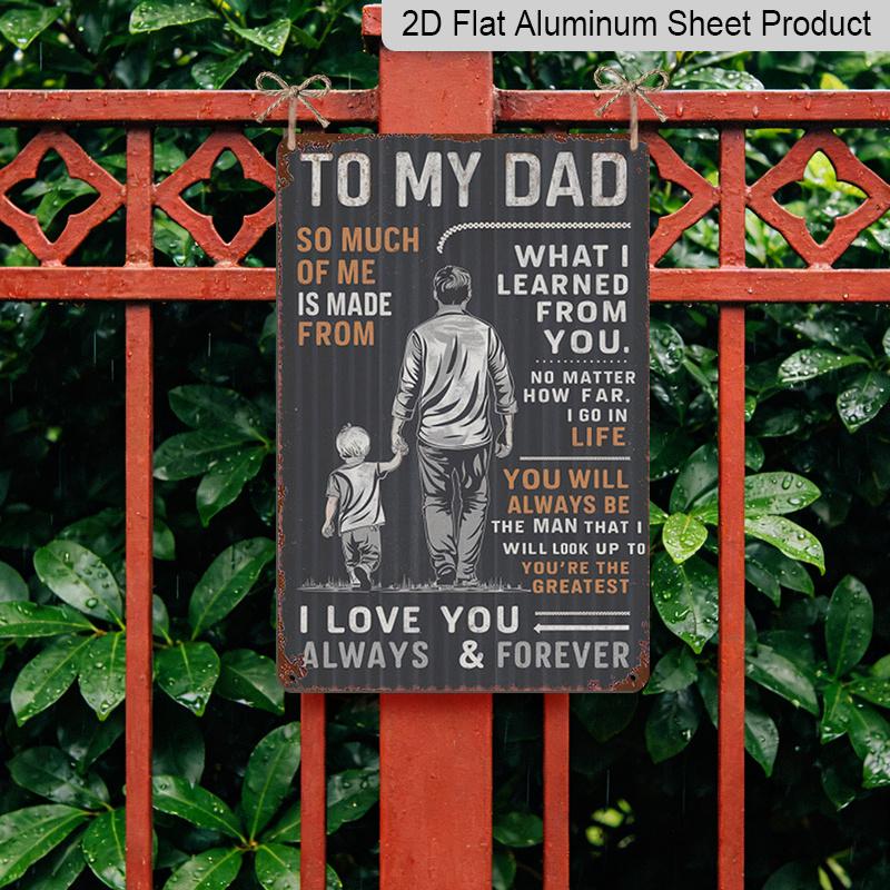 2D Flat 1pc Dad Metal Sign - Father's Day Gift From Son/, Dad Quote Wall Art with & Father Silhouette, Rustic Vintage Aluminium Plaque for Home