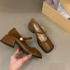 Women Casual Mary Jane Fashion Shallow Design Soft Leather Mary Janes Shoes Autumn Dress Square Head Women Lolita Platform Shoes