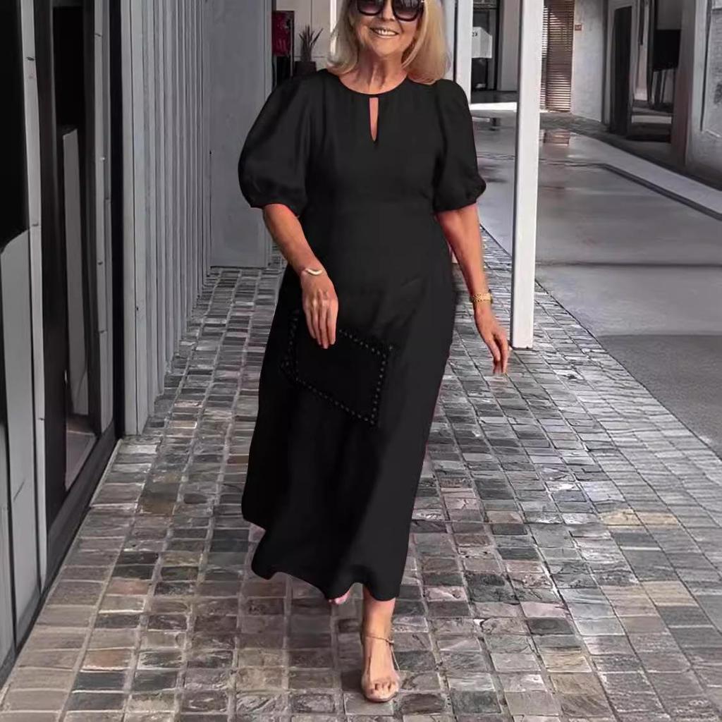 2026 Spring/Summer Women's Solid Color Loose Puff Sleeve Dress