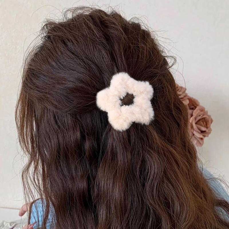Lot de 5 épingles à cheveux en forme d'étoile pour femme, accessoires de coiffure, mignons et flous, pour l'automne et l'hiver