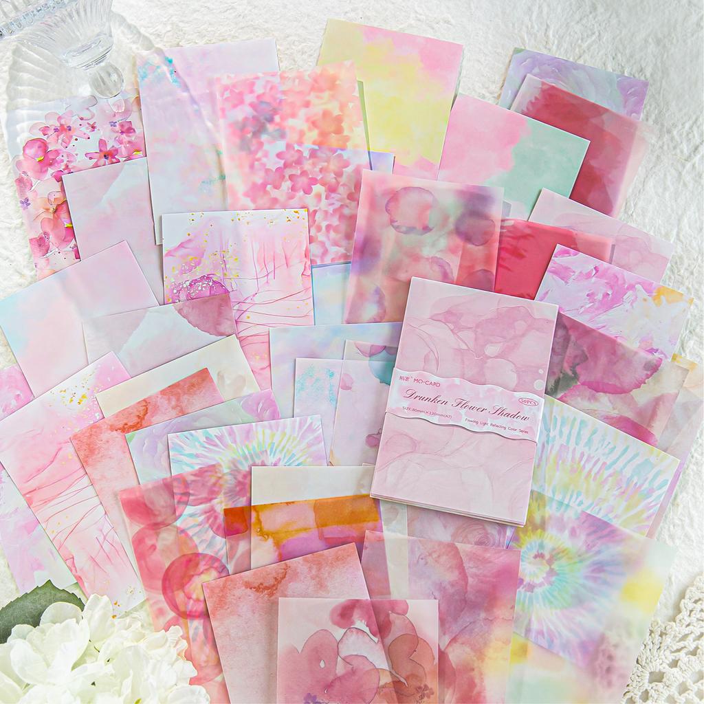 50pcs/lot Memo Pads Material Paper Flowing light reflects color Junk Journal diary Scrapbooking Background Decoration Paper