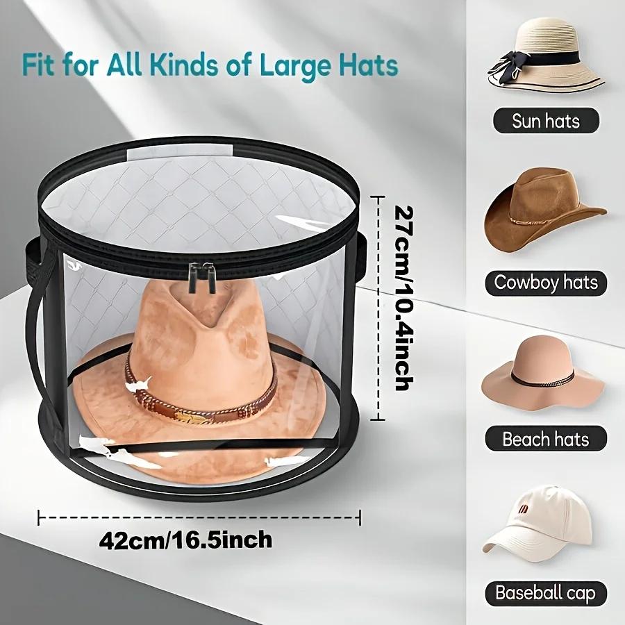 Extra-Large Foldable Hat Storage Box - Durable Non-Woven Fabric, Stain-Resistant with Clear Viewing Window, Perfect for Cowboy